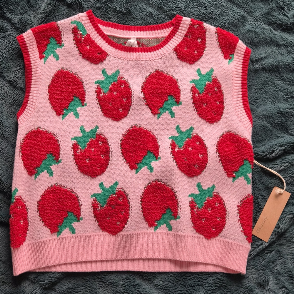 Dreamers Pink & Red Strawberry Knit Vest